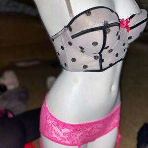 Polka Dot and Pink Lace Lingerie Set